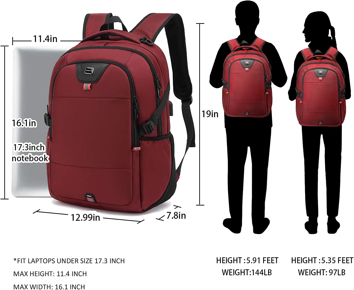 Laptop Backpack 17 Inch Water Resistant Backpacks Durable College Travel Daypack Anti Theft with USB Charging Port Best Gift for Men Women Boys Girls Students(17 Inch, Black) - Image 6